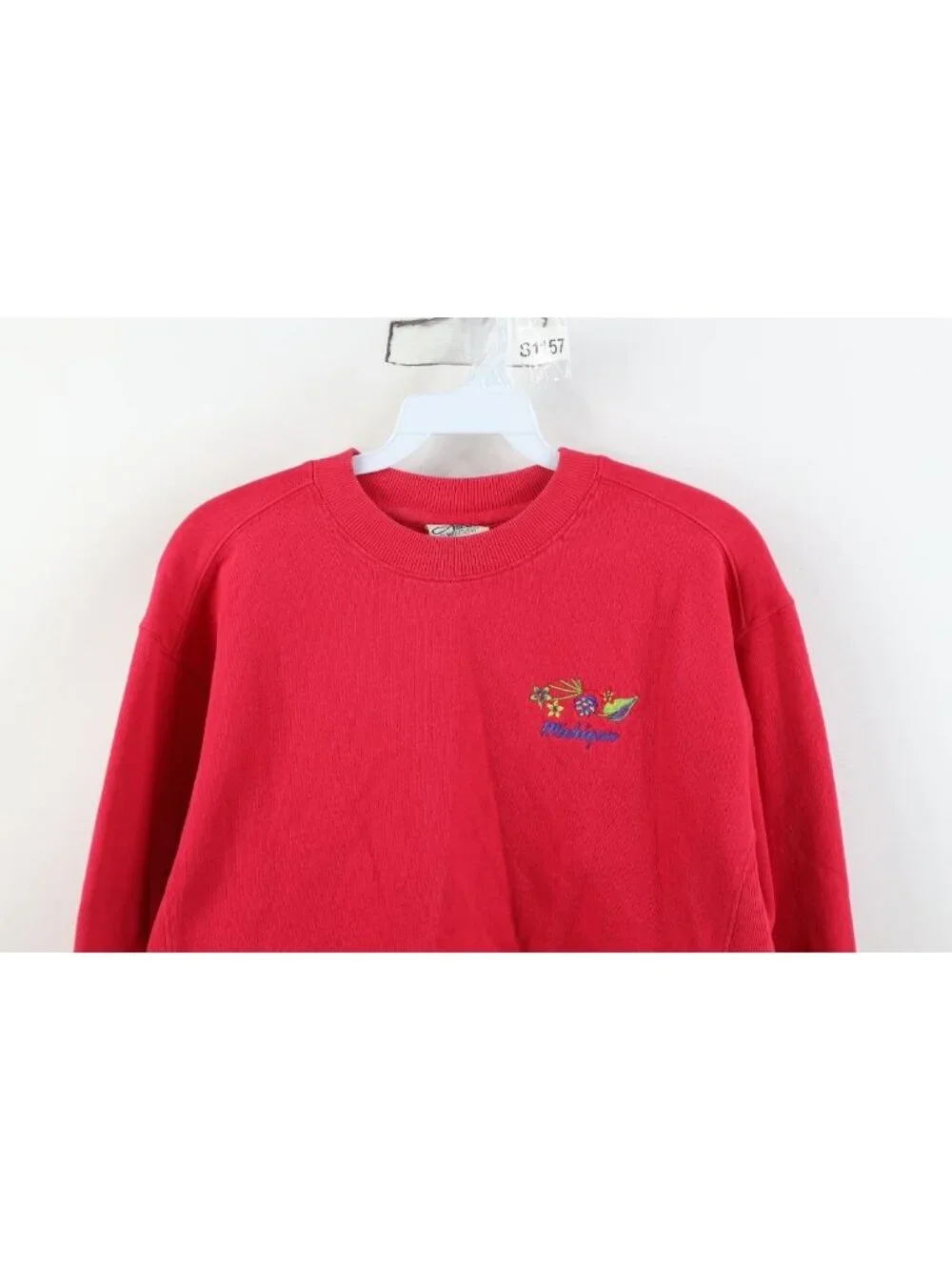 Vintage 90s Streetwear Womens Medium Faded Michigan Wild Flower Sweatshirt Pink